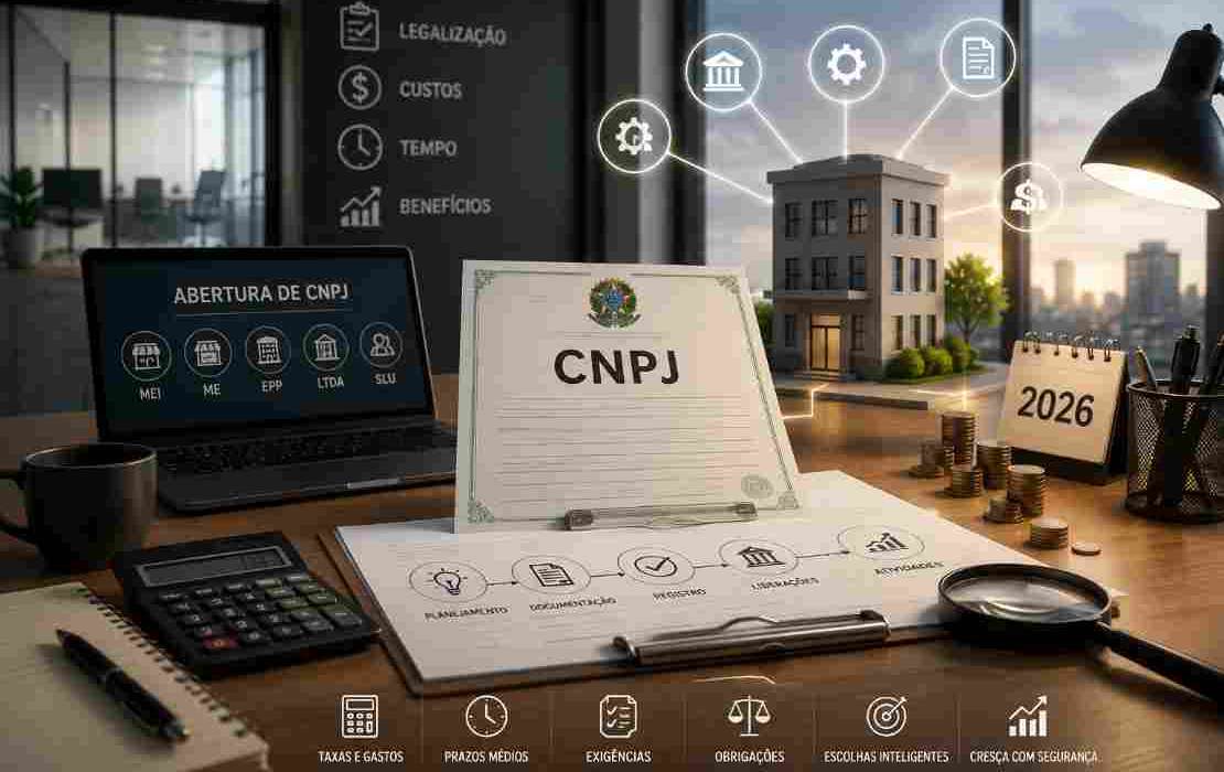 Descubra quanto custa abrir um CNPJ em 2026: taxas da Junta Comercial, alvará, certificado digital e muito mais.