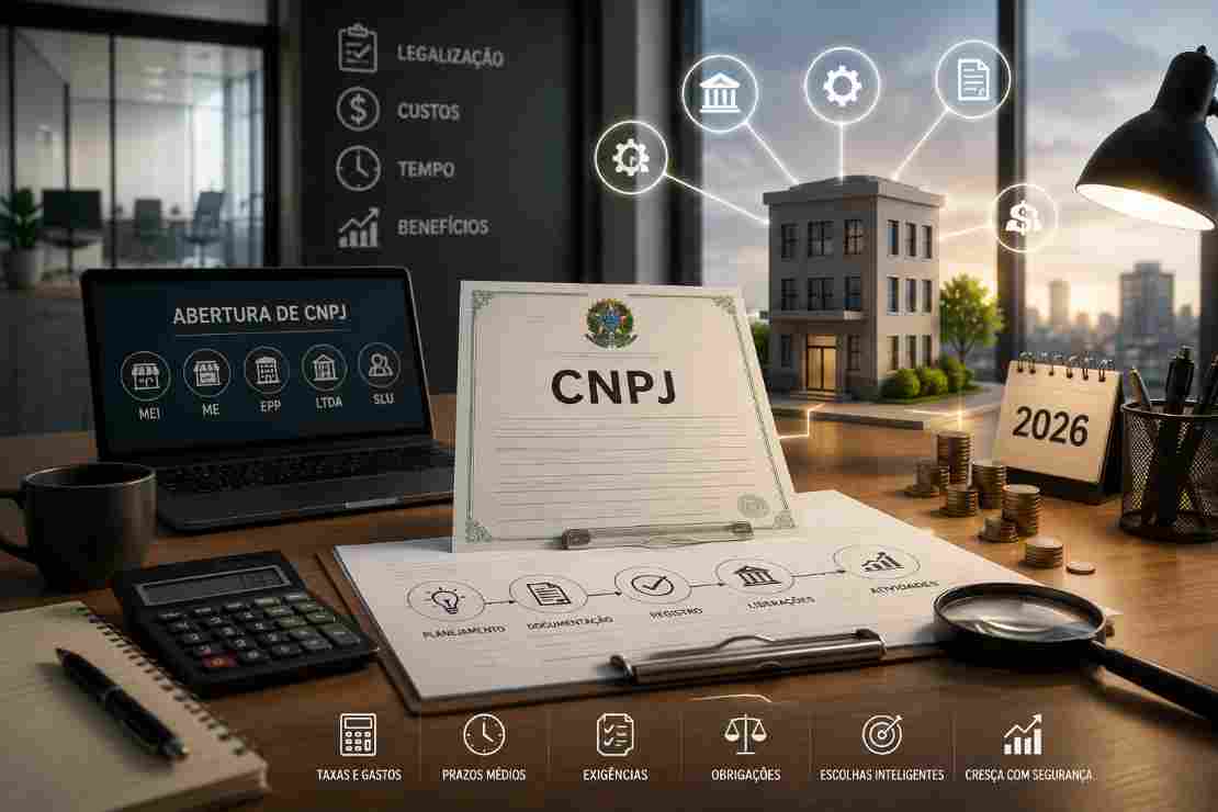 Descubra quanto custa abrir um CNPJ em 2026: taxas da Junta Comercial, alvará, certificado digital e muito mais.