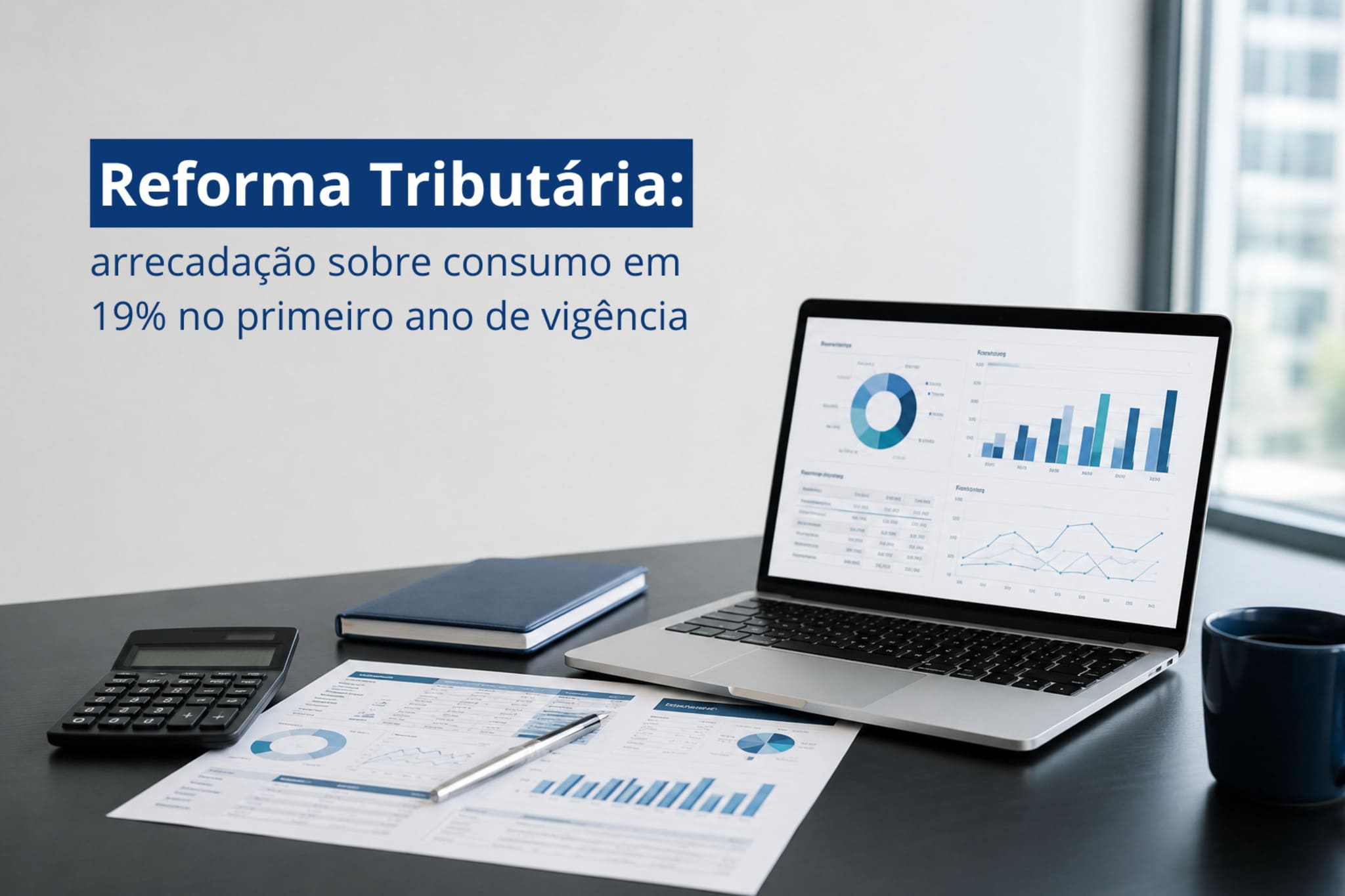 Gráfico ilustrando o aumento de 19% na arrecadação de impostos sobre consumo com a Reforma Tributária em 2027