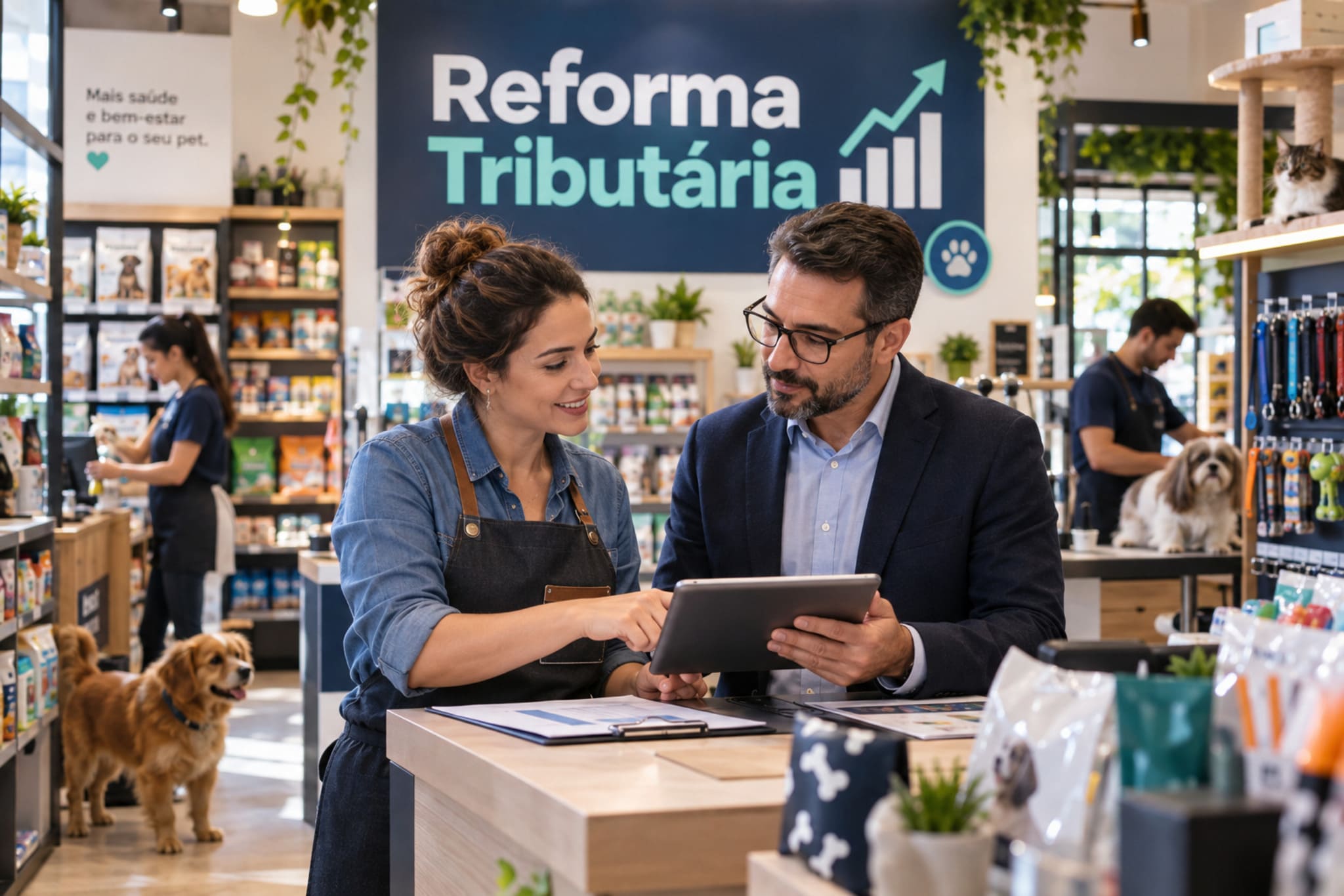 Reforma tributária para petshop: loja pet com ração e serviços de banho e tosa