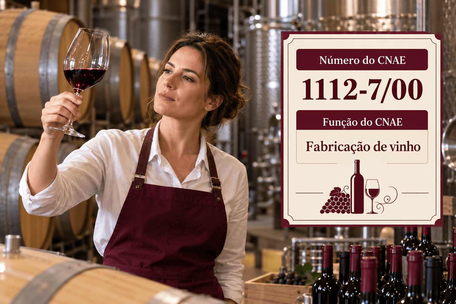 Barricas de carvalho numa cantina de vinícola, ilustrando o CNAE 1112-7/00