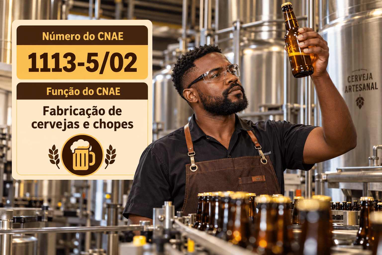Tanques de fermentação de aço inox numa cervejaria artesanal, ilustrando o CNAE 1113-5/02