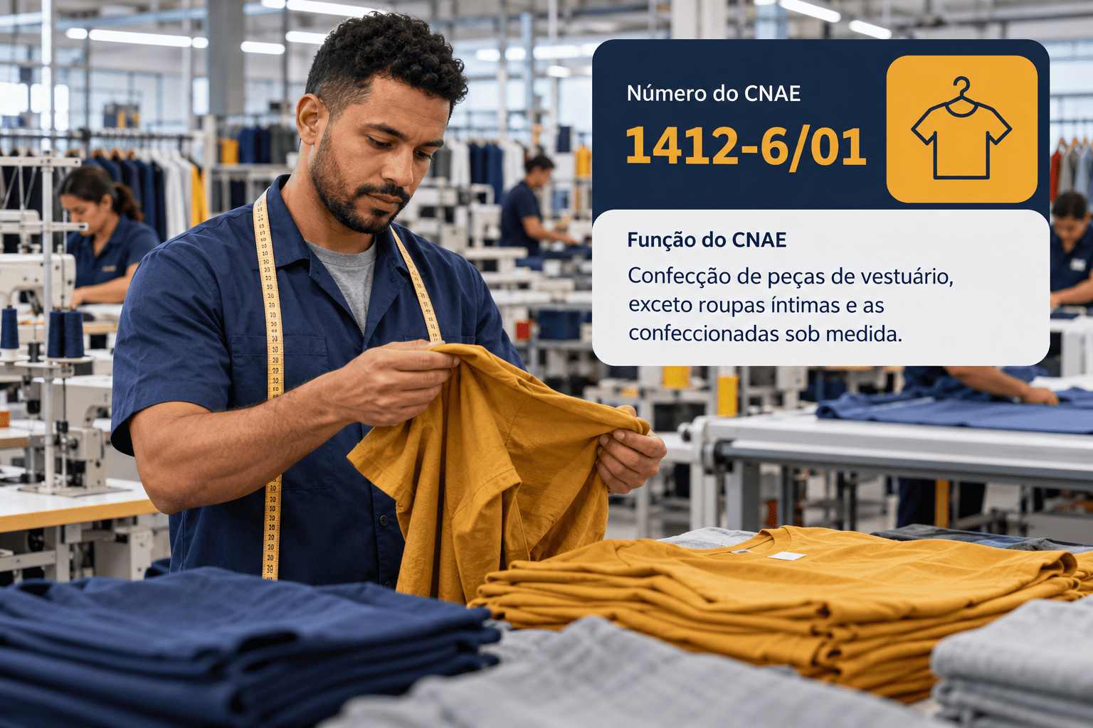 Costureiras numa confecção produzindo camisetas em série, ilustrando o CNAE 1412-6/01