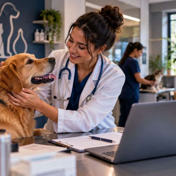Reforma tributária para veterinários: veterinário atendendo um cão em clínica
