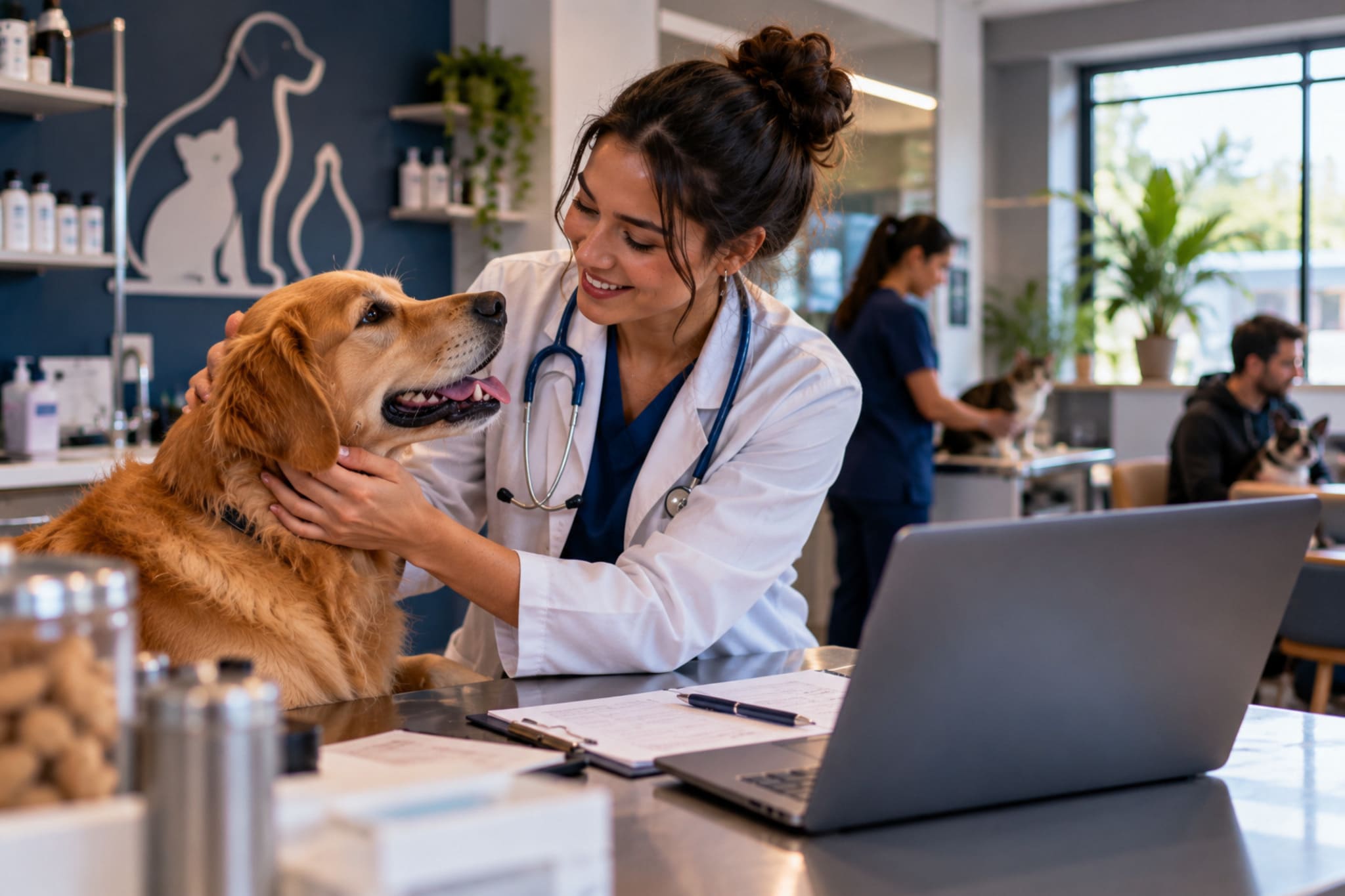 Reforma tributária para veterinários: veterinário atendendo um cão em clínica