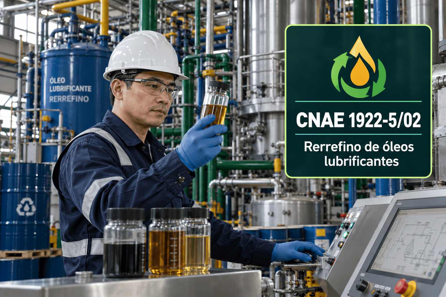 Tanques de óleo lubrificante numa rerrefinadora, ilustrando o CNAE 1922-5/02