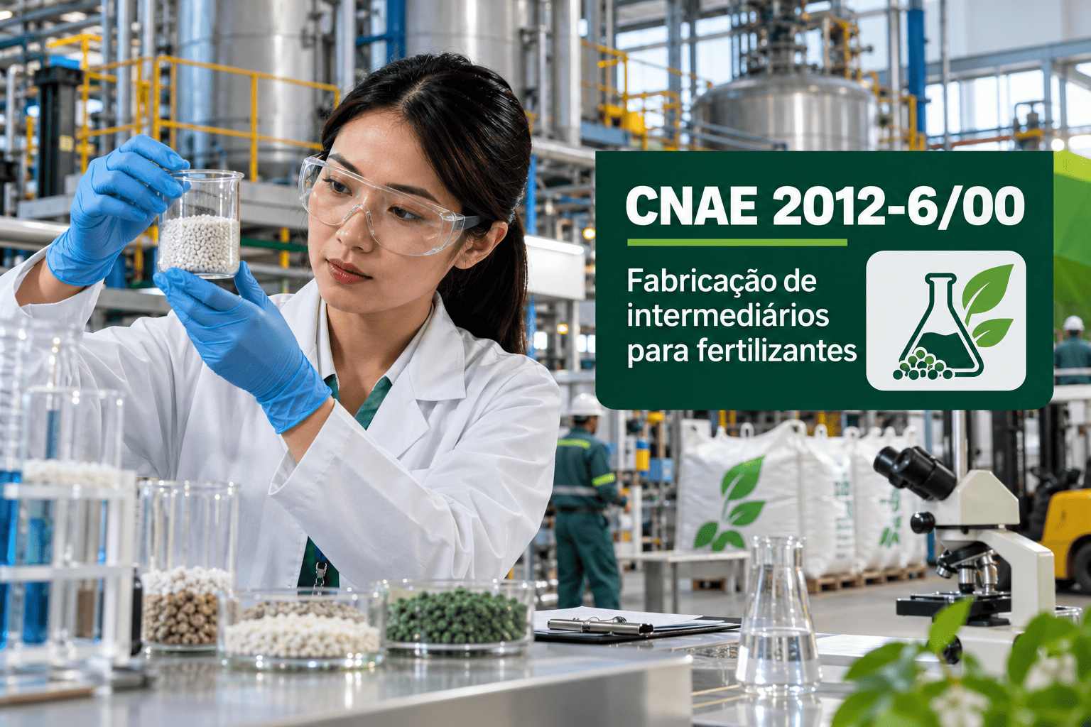 Planta química produzindo ureia e amônia, ilustrando o CNAE 2012-6/00