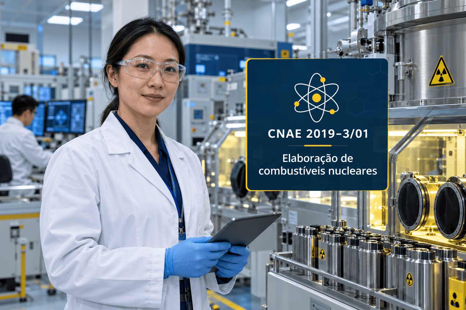 Pastilhas de combustível nuclear numa fábrica, ilustrando o CNAE 2019-3/01