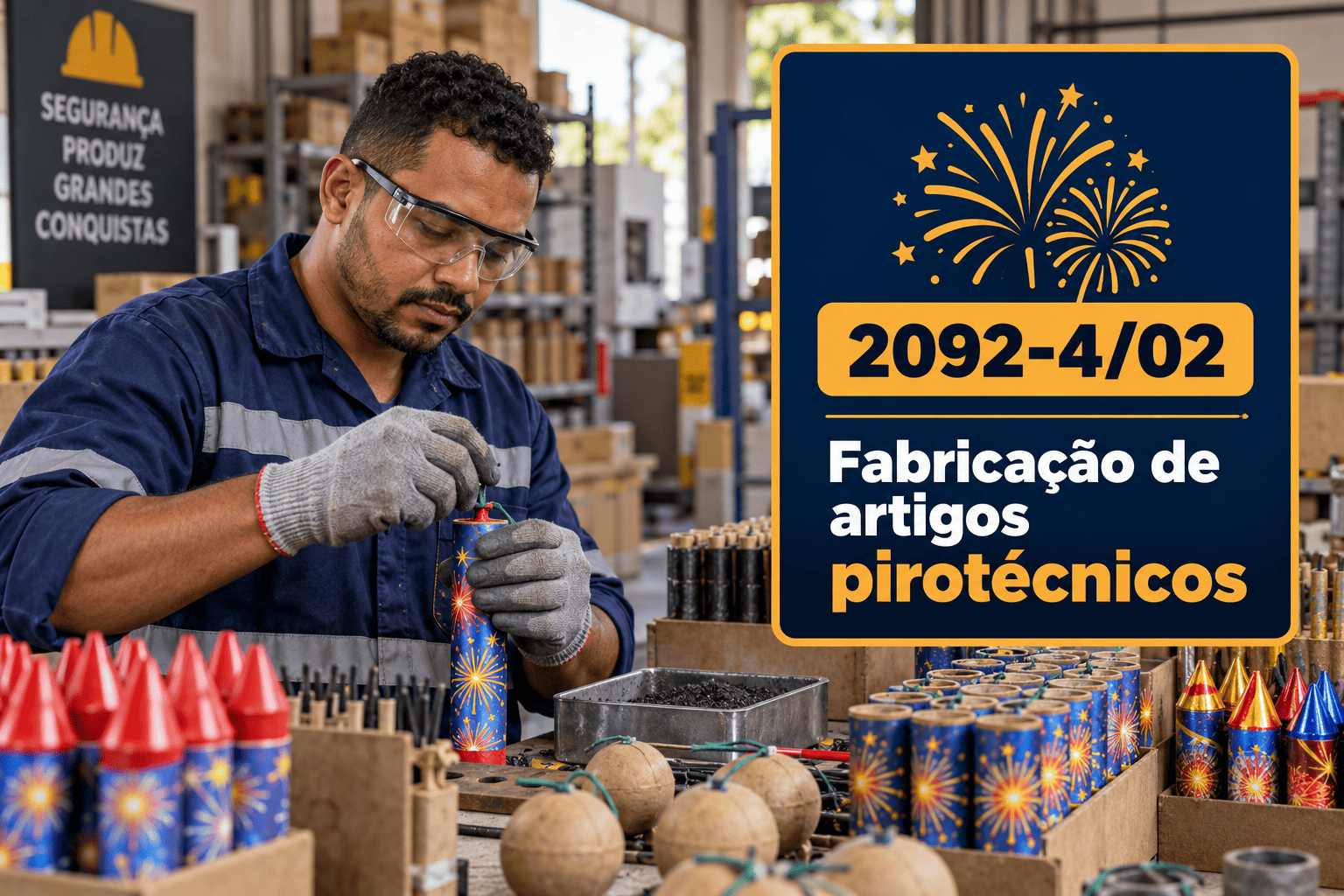 Fogos de artifício coloridos no céu à noite, ilustrando o CNAE 2092-4/02