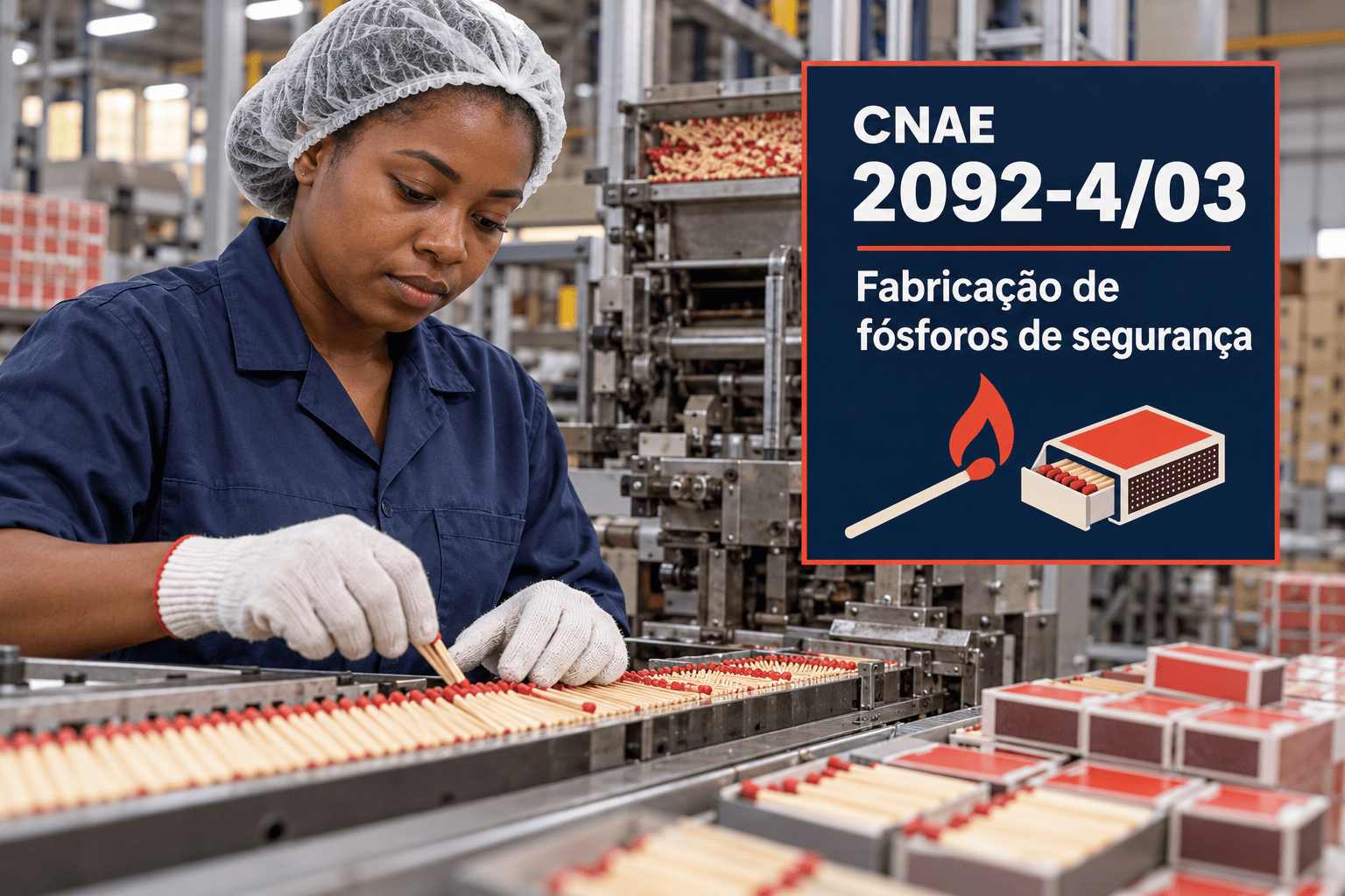 Caixas de fósforos e palitos acesos, ilustrando o CNAE 2092-4/03