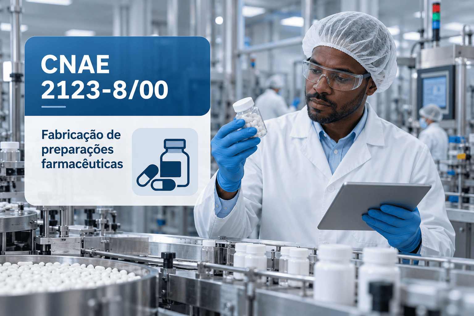 Kits de diagnóstico e curativos numa bancada, ilustrando o CNAE 2123-8/00