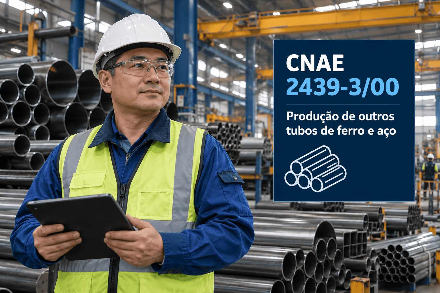 Tubos de ferro fundido pra saneamento empilhados, ilustrando o CNAE 2439-3/00