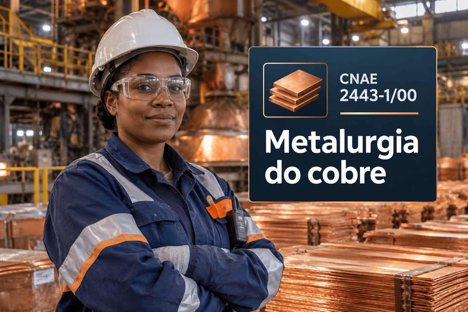 Bobinas de fio de cobre numa metalúrgica, ilustrando o CNAE 2443-1/00