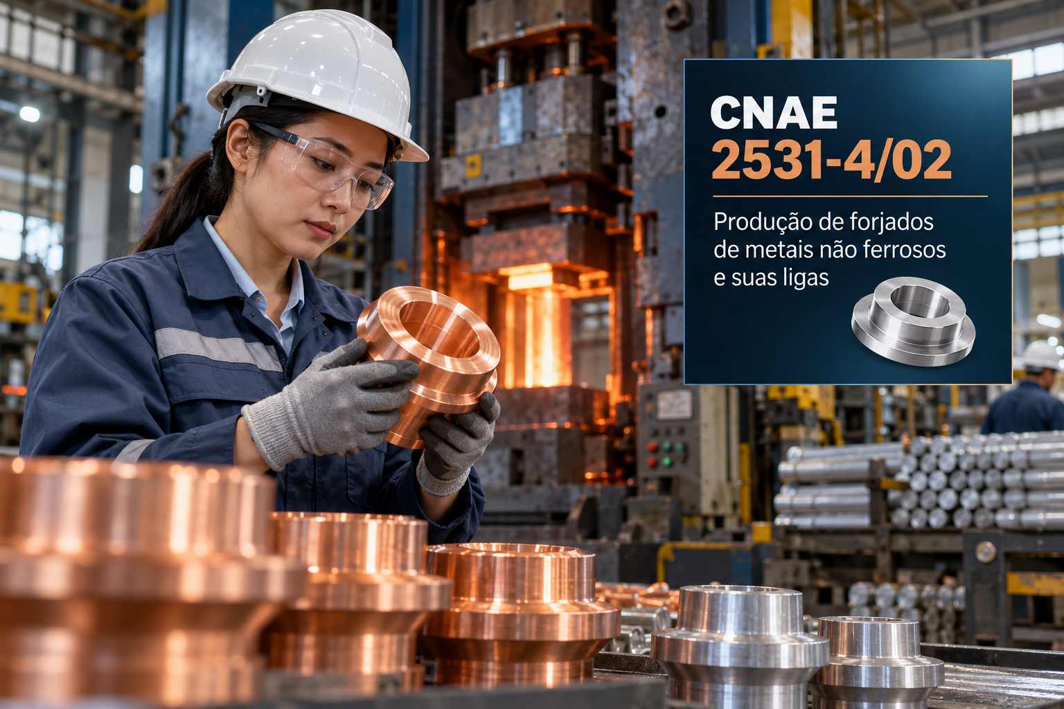 Peças de latão forjado numa bancada, ilustrando o CNAE 2531-4/02