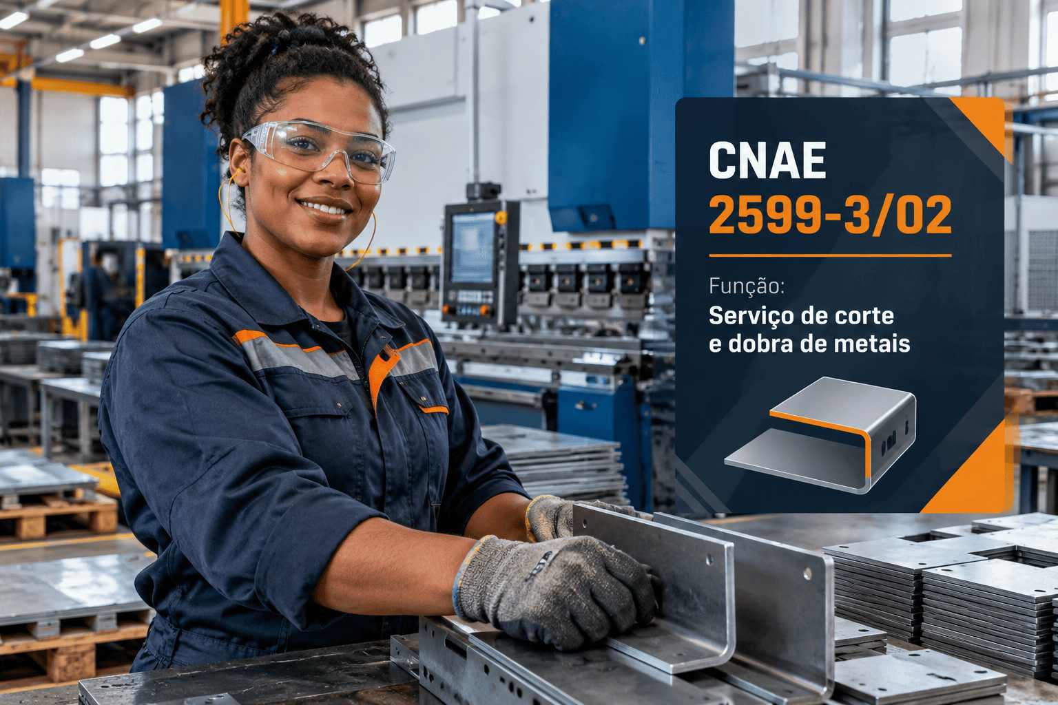 Máquina de corte a laser cortando chapa de aço, ilustrando o CNAE 2599-3/02