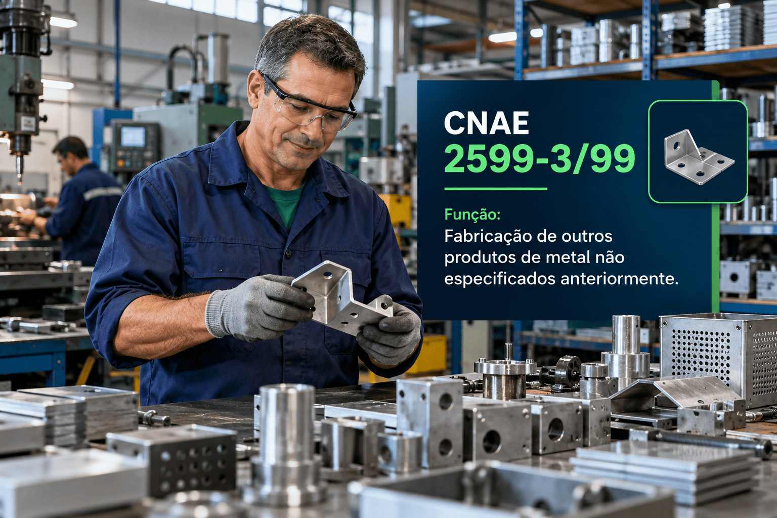 Cofres e ferragens metálicas numa fábrica, ilustrando o CNAE 2599-3/99