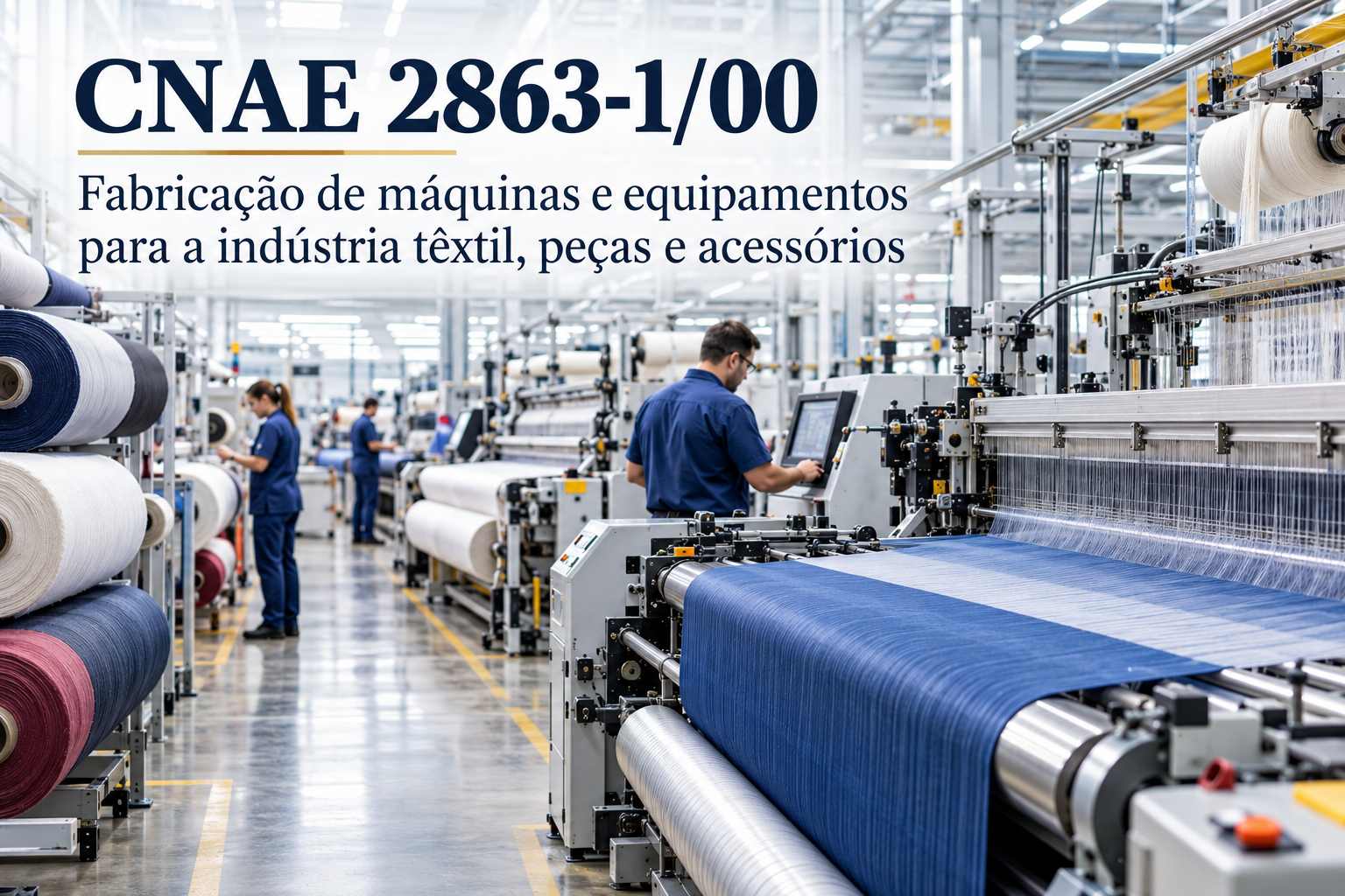 Tear industrial numa tecelagem, ilustrando o CNAE 2863-1/00
