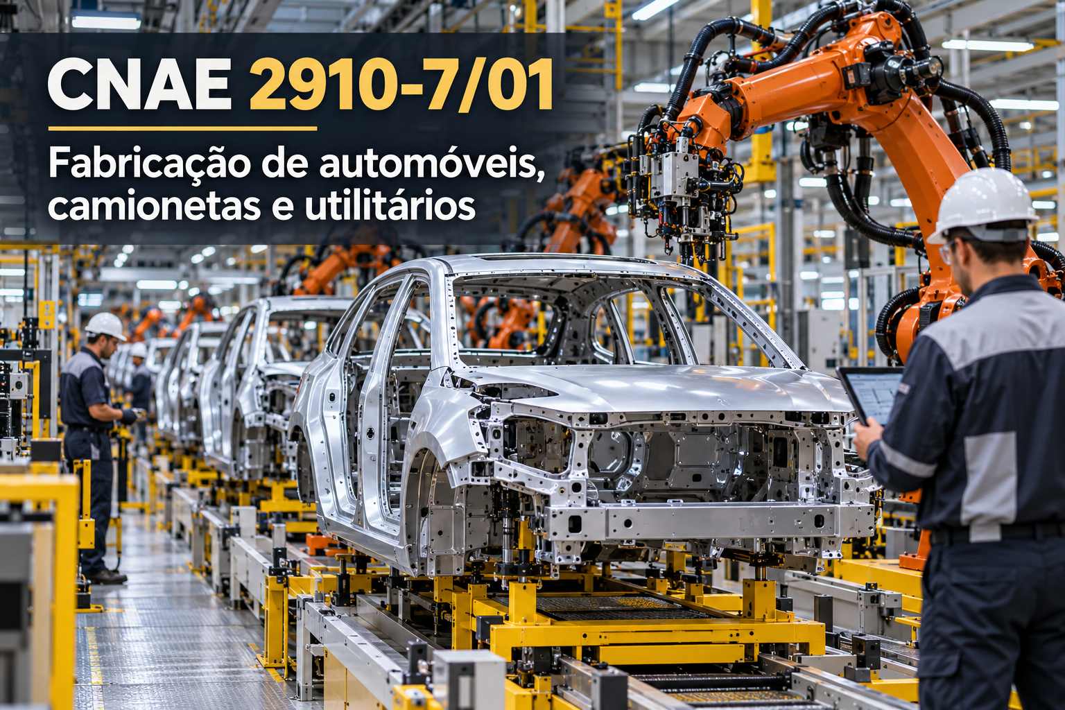 Linha de montagem de automóveis, ilustrando o CNAE 2910-7/01