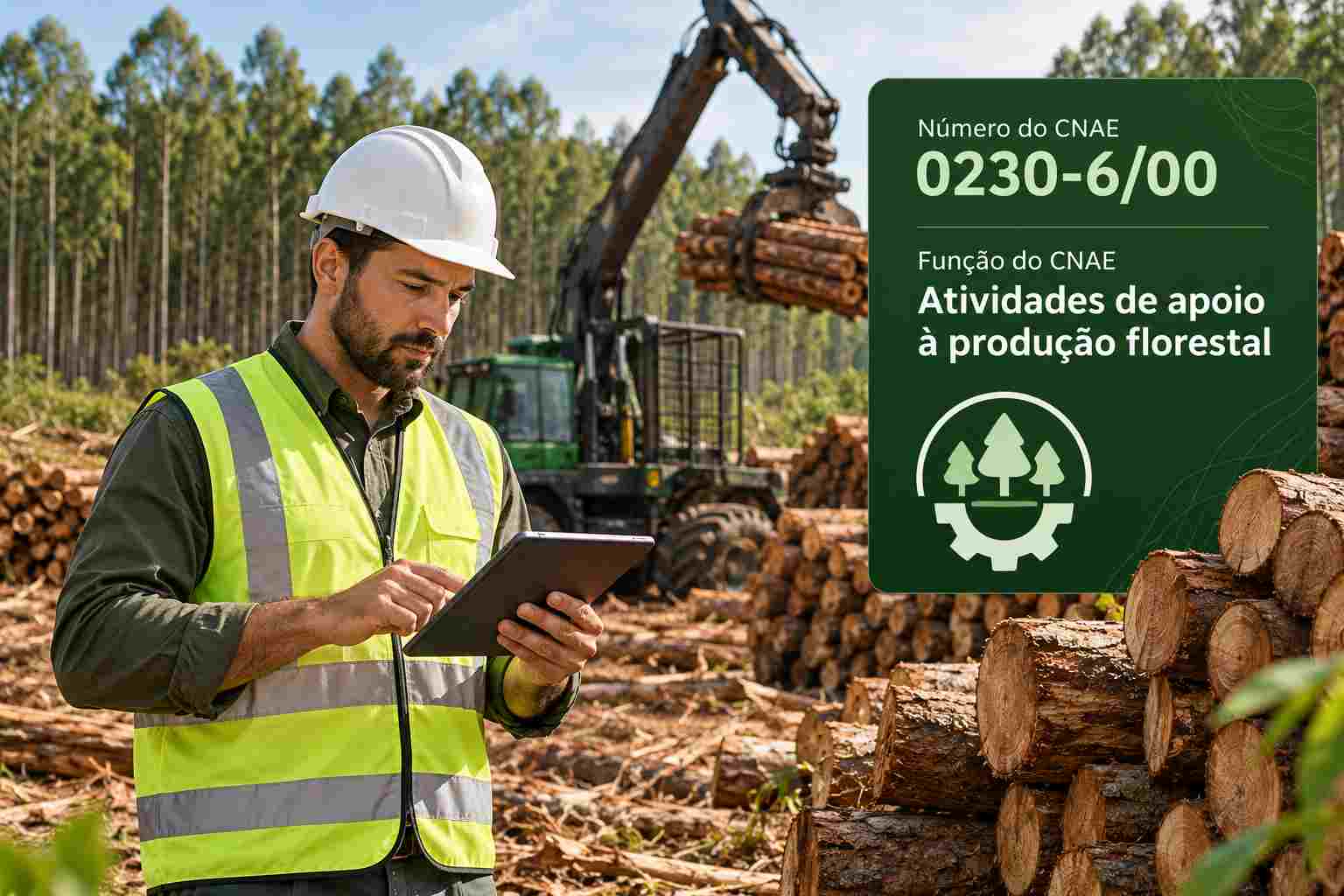 Equipe de campo fazendo inventário em floresta plantada, ilustrando o CNAE 0230-6/00
