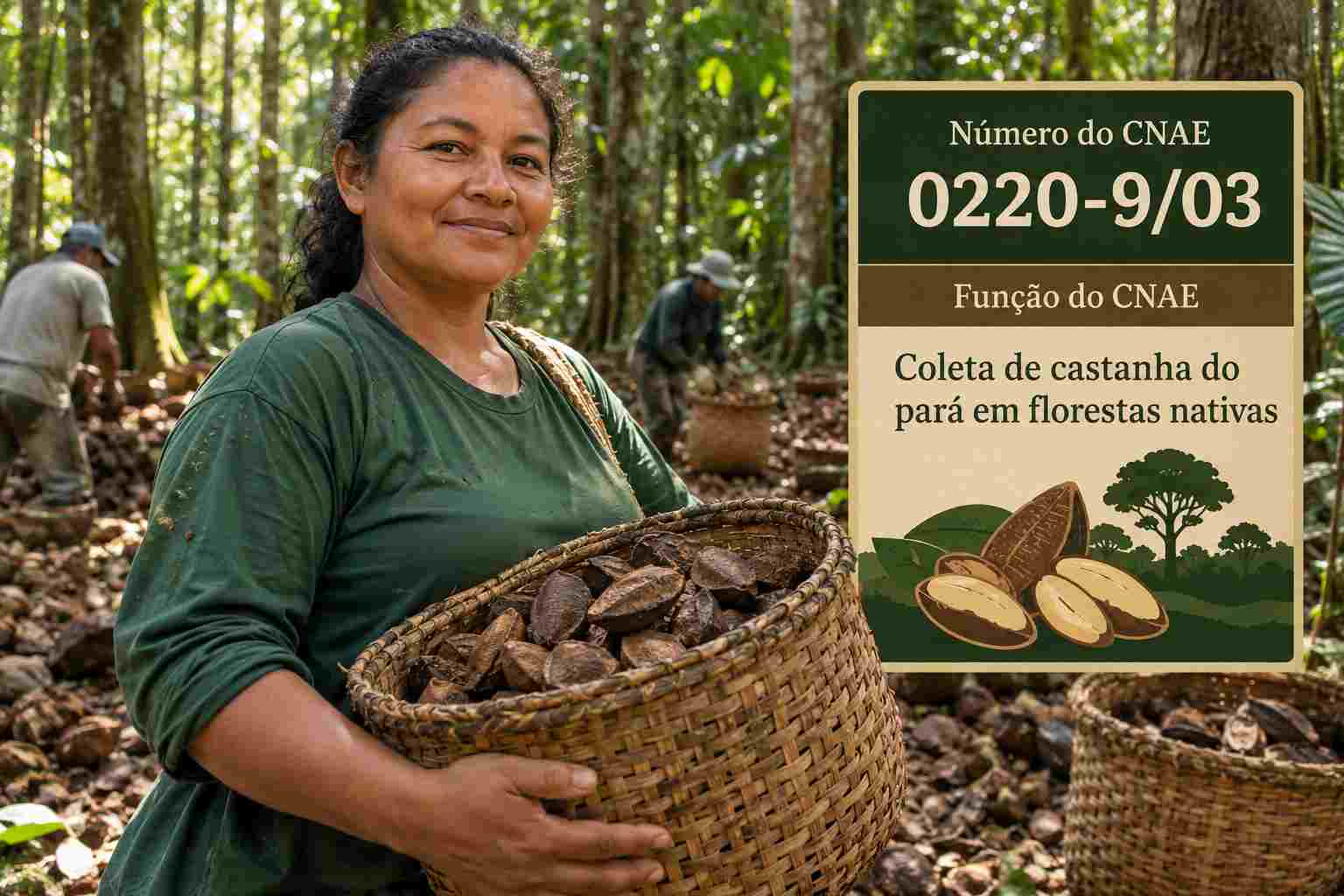 Ouriços de castanha-do-pará abertos no chão da floresta, ilustrando o CNAE 0220-9/03