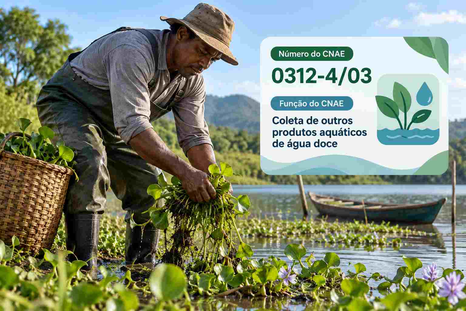 Plantas aquáticas em lagoa do Pantanal, ilustrando o CNAE 0312-4/03