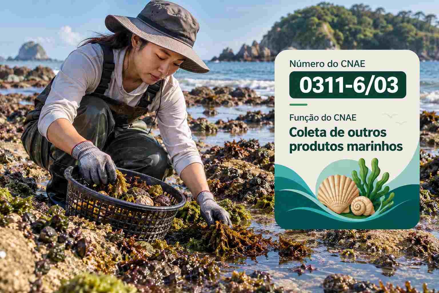 Algas marinhas secando na areia da praia, ilustrando o CNAE 0311-6/03