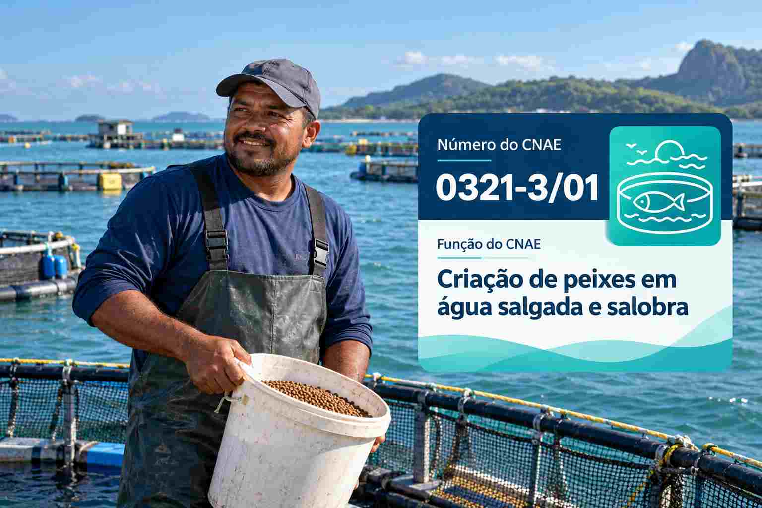 Tanques-rede de criação de peixes no mar, ilustrando o CNAE 0321-3/01
