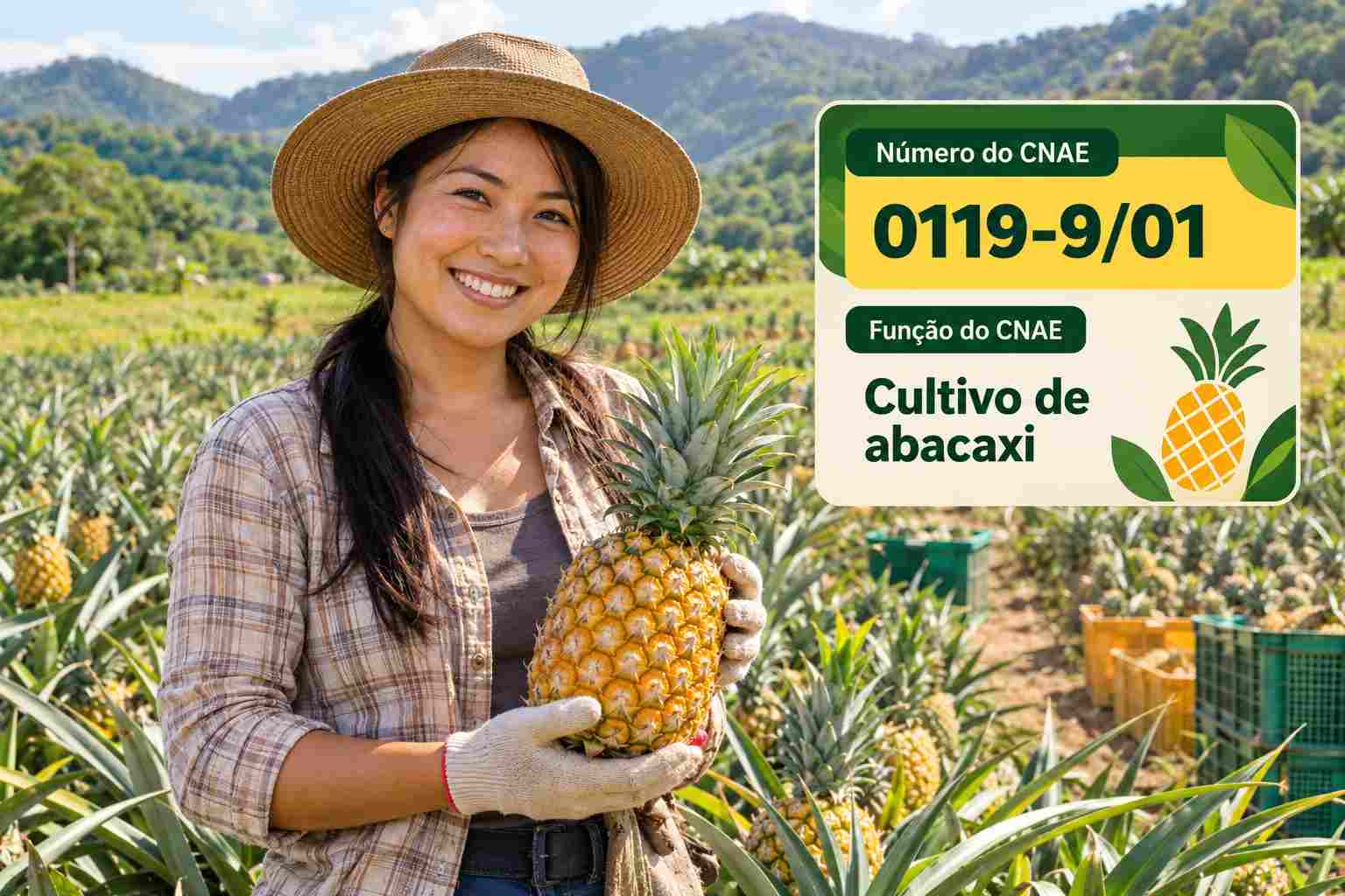 Lavoura de abacaxi com frutos maduros, ilustrando o CNAE 0119-9/01
