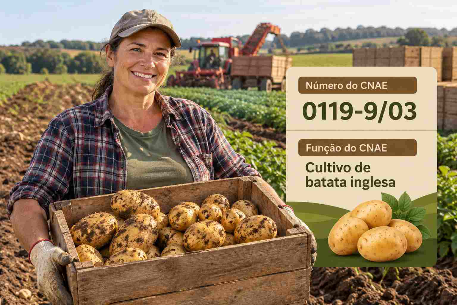 Batatas recém-colhidas na lavoura irrigada, ilustrando o CNAE 0119-9/03