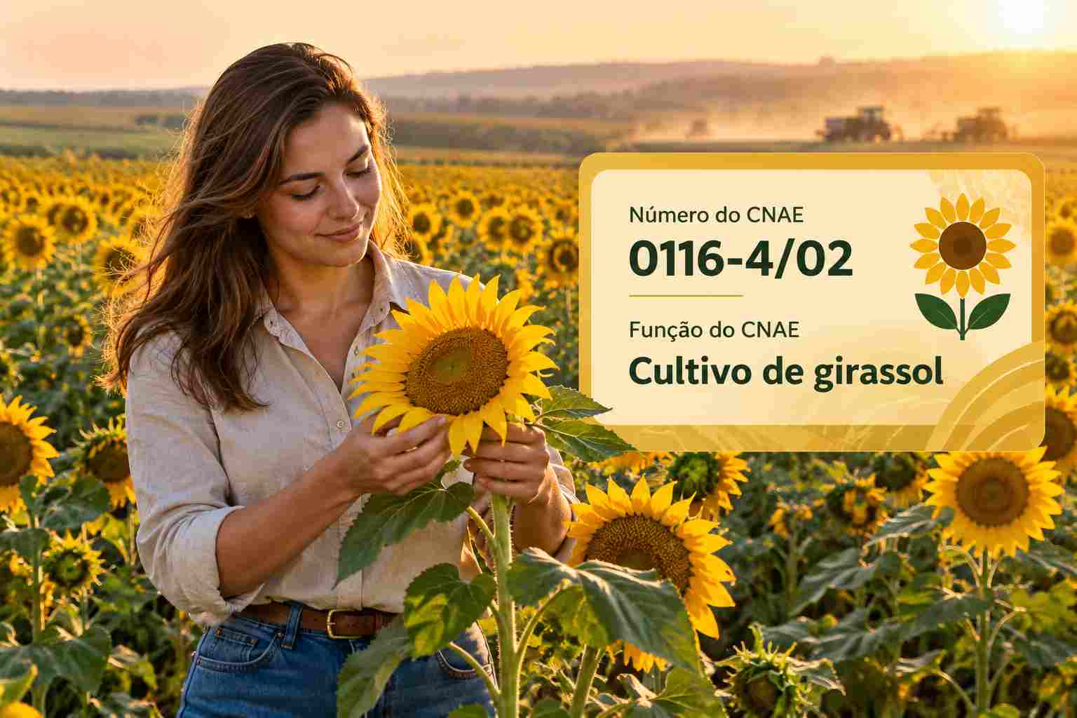 Lavoura de girassol em plena floração, ilustrando o CNAE 0116-4/02