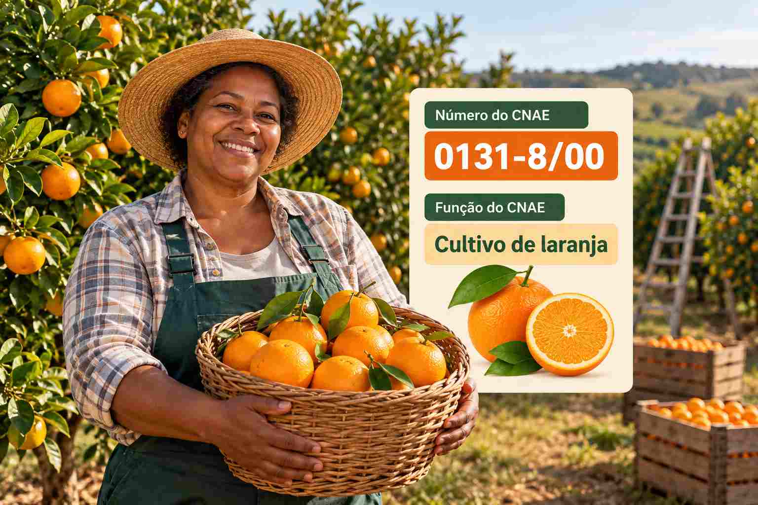 Pomar de laranja com frutos maduros, ilustrando o CNAE 0131-8/00