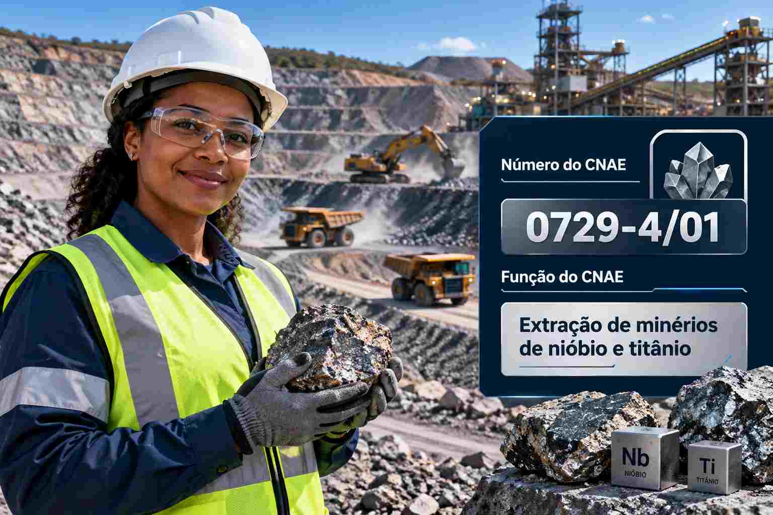 Mina de nióbio a céu aberto com planta de concentração, ilustrando o CNAE 0729-4/01