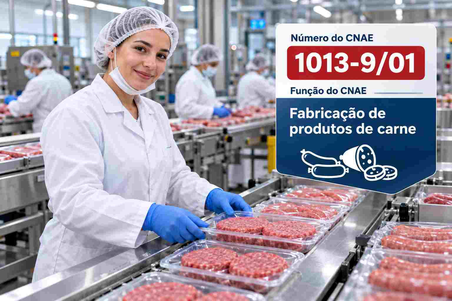 Linguiças e peças defumadas penduradas numa fábrica de embutidos, ilustrando o CNAE 1013-9/01