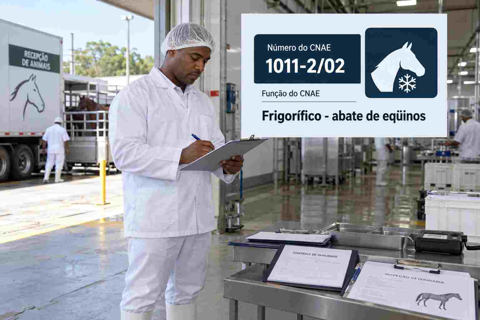 Planta de frigorífico com câmara fria e caixas de carne congelada pra exportação, ilustrando o CNAE 1011-2/02