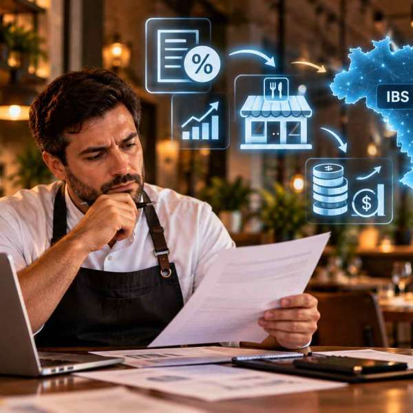 Chef preparando pratos na cozinha de restaurante, ilustrando a reforma tributária para restaurantes