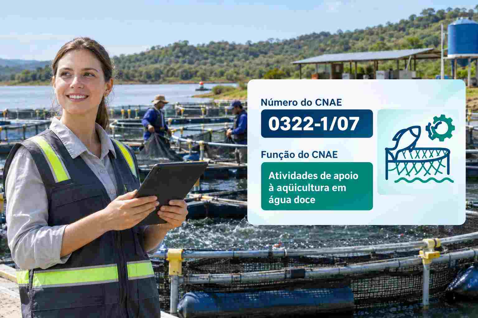 Equipe fazendo despesca em viveiro de tilápia, ilustrando o CNAE 0322-1/07