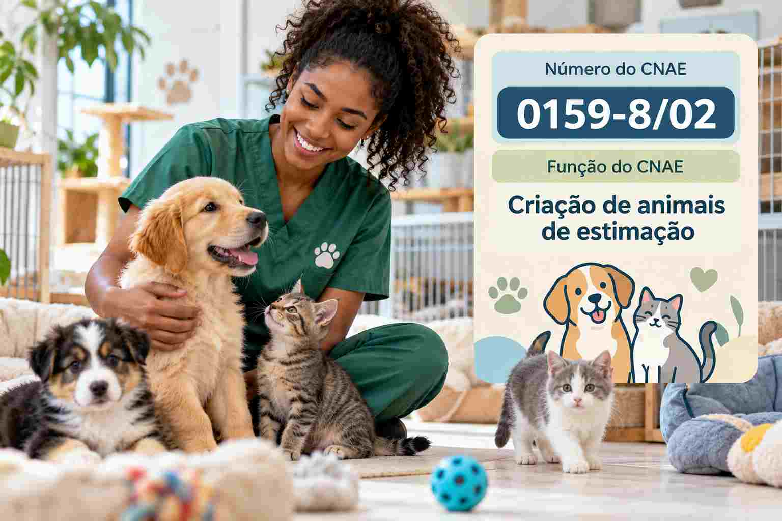 Filhotes de cachorro num canil, ilustrando o CNAE 0159-8/02