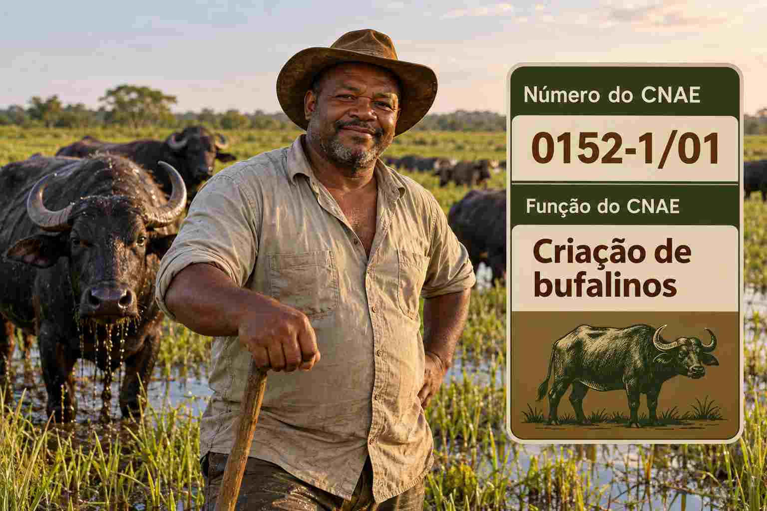 Búfalos em campo alagado, ilustrando o CNAE 0152-1/01