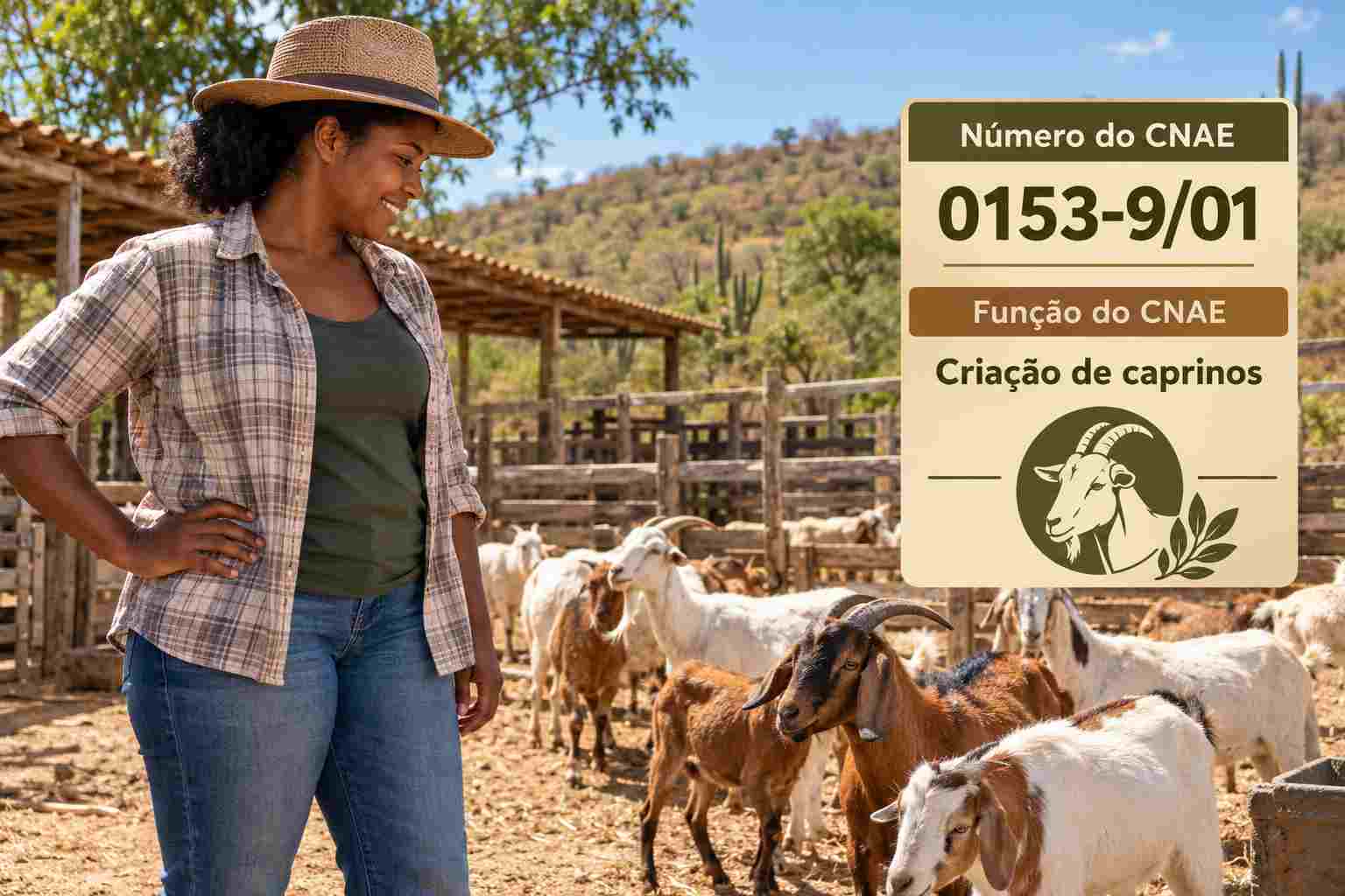 Cabras no curral de uma fazenda no sertão, ilustrando o CNAE 0153-9/01