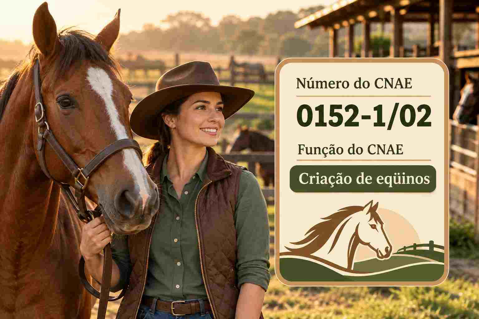 Éguas e potros soltos no pasto de um haras, ilustrando o CNAE 0152-1/02