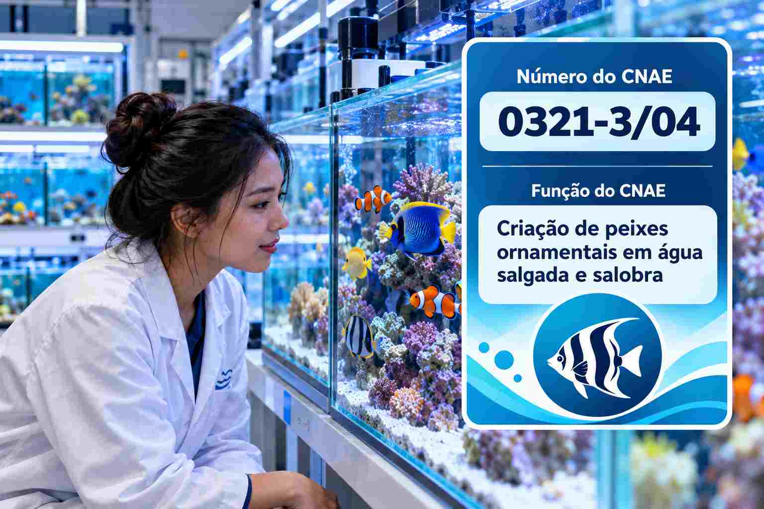 Peixes-palhaço em aquário de criação marinha, ilustrando o CNAE 0321-3/04