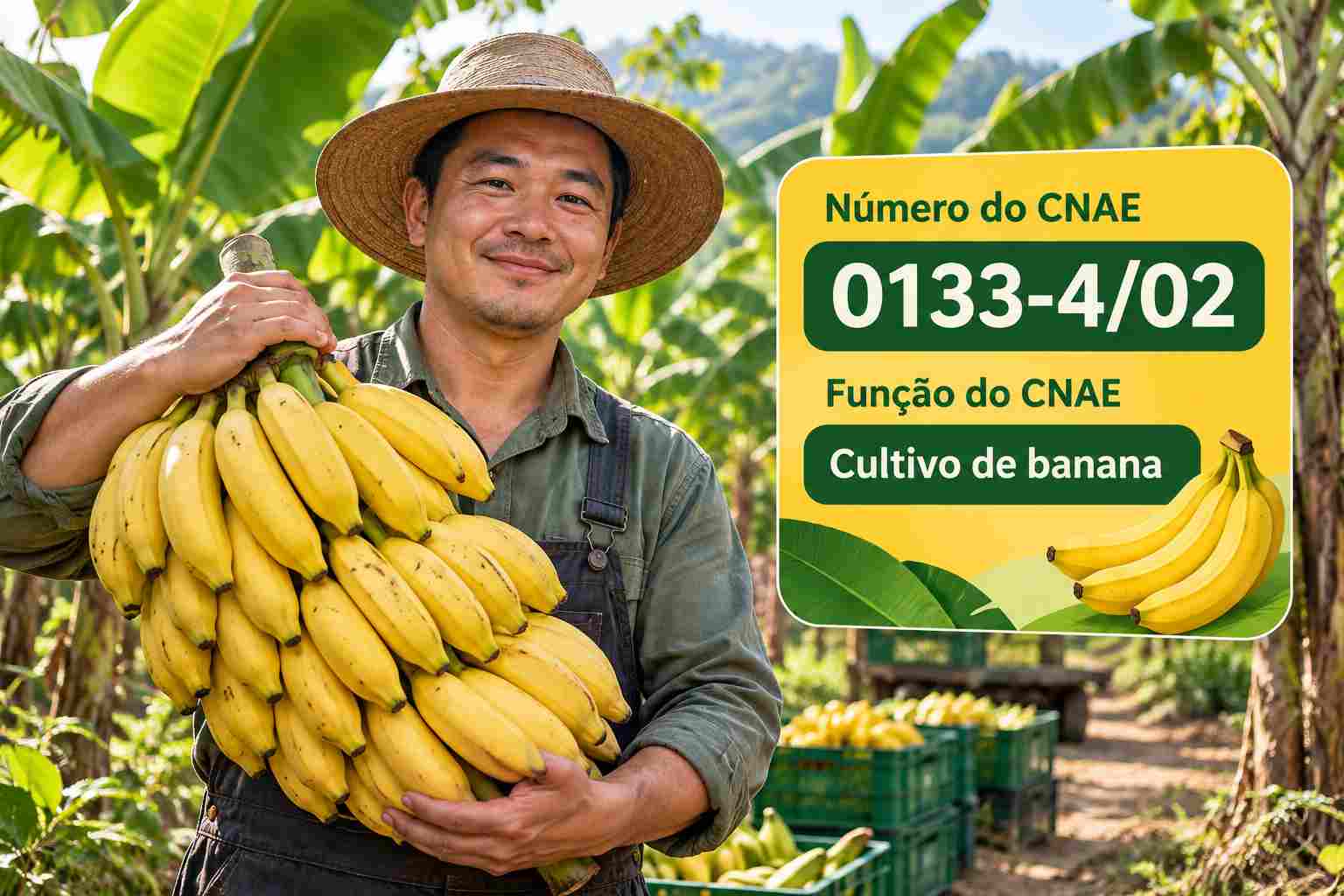 Cachos de banana verde no bananal, ilustrando o CNAE 0133-4/02