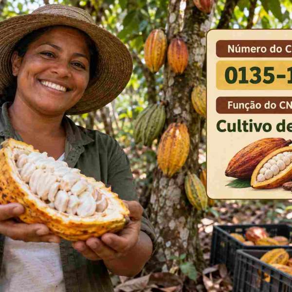 Frutos de cacau maduros no tronco do cacaueiro, ilustrando o CNAE 0135-1/00