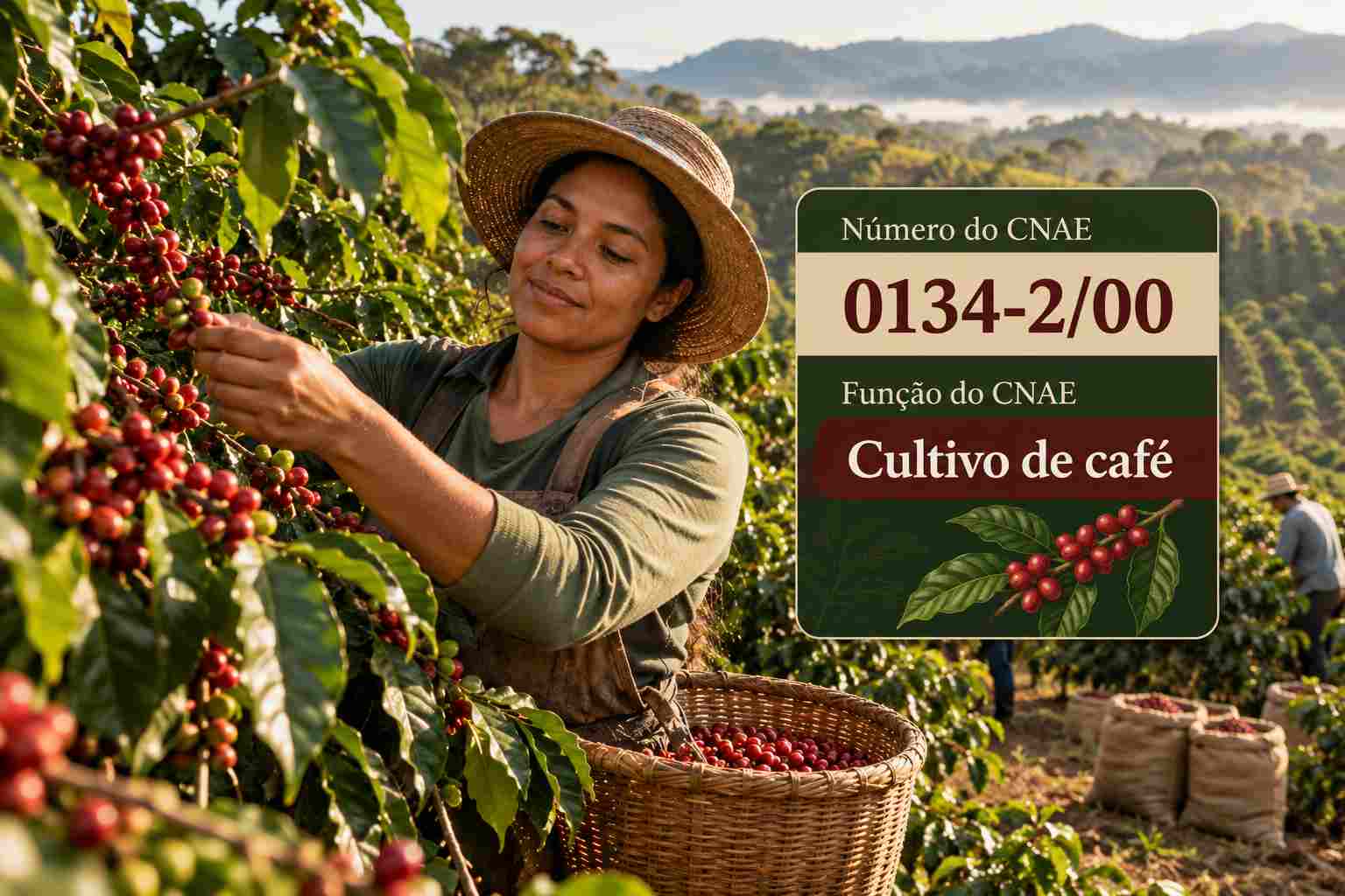 Ramos de café com frutos maduros no cafezal, ilustrando o CNAE 0134-2/00