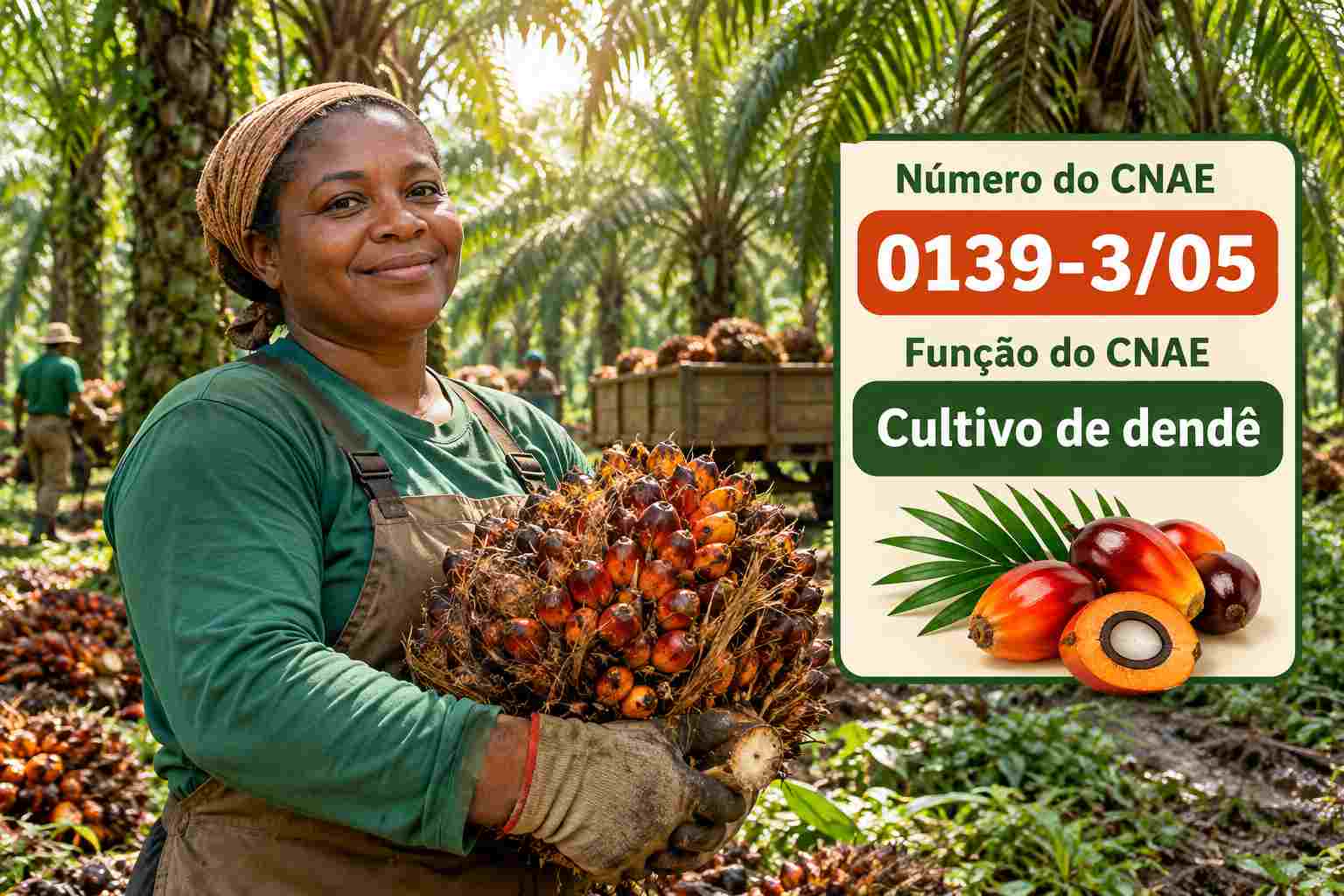 Cachos de dendê maduros na palmeira, ilustrando o CNAE 0139-3/05