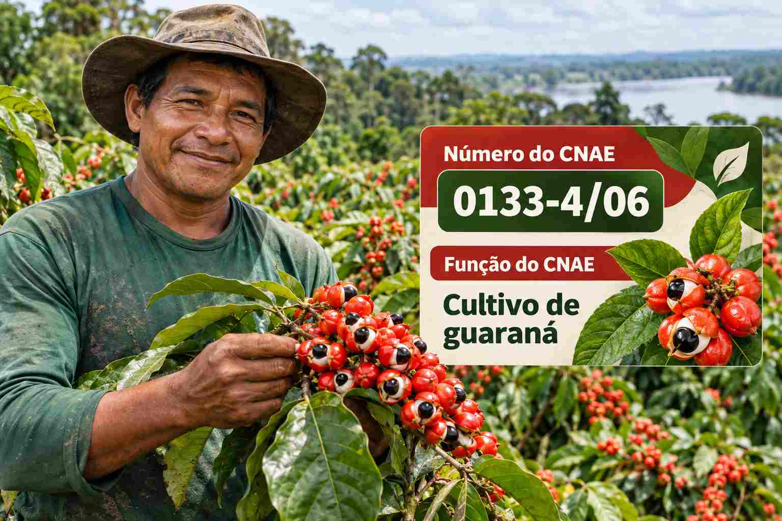 Frutos de guaraná abertos no pé, ilustrando o CNAE 0133-4/06