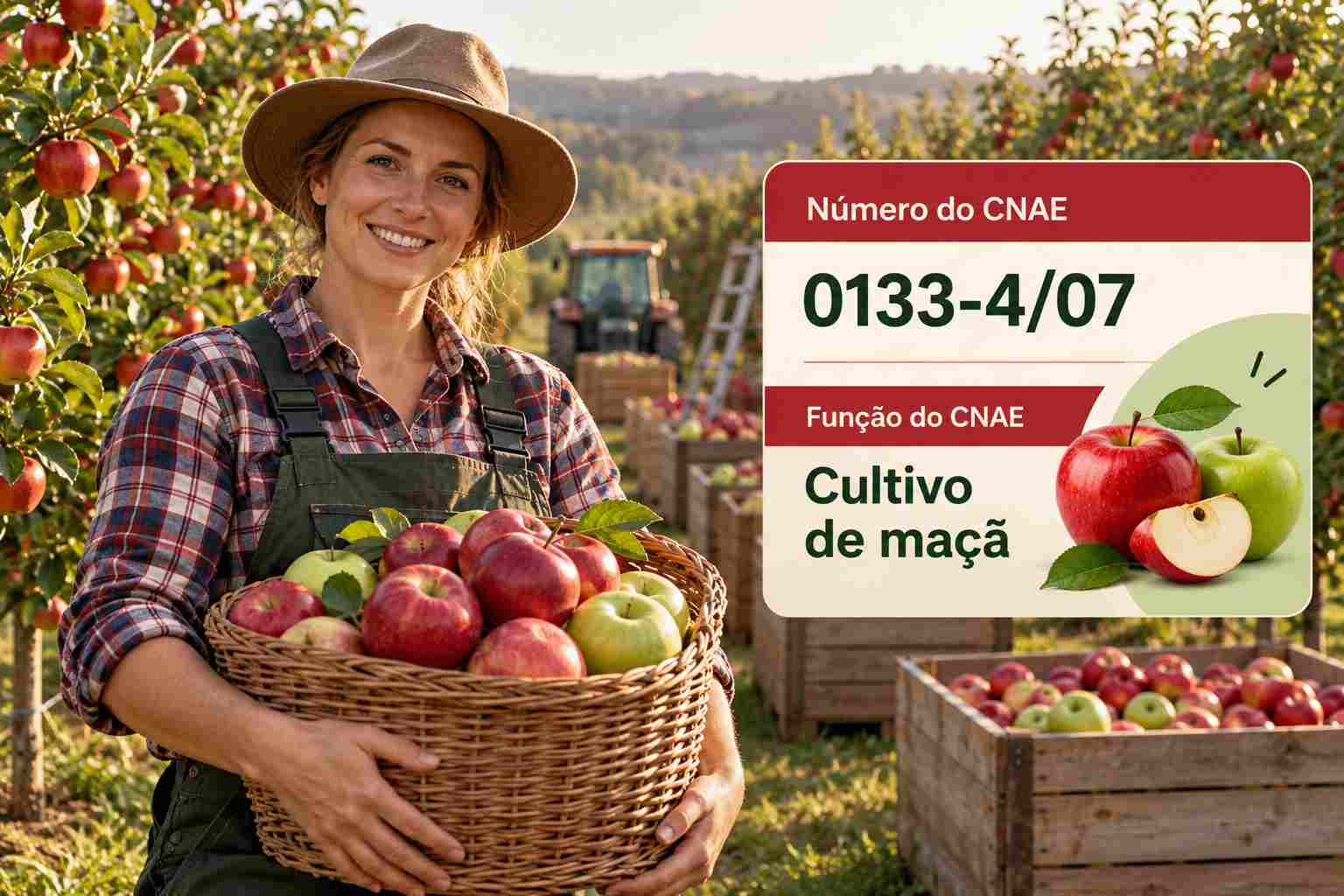 Maçãs vermelhas no pé em pomar do Sul, ilustrando o CNAE 0133-4/07