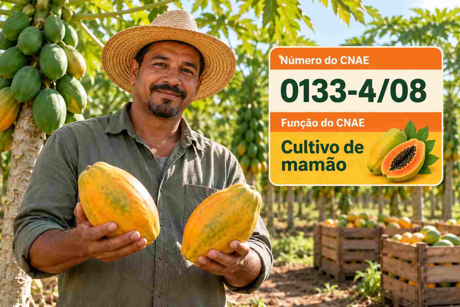 Mamões no tronco do mamoeiro, ilustrando o CNAE 0133-4/08