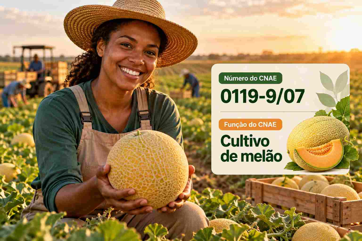Melões colhidos sendo embalados para exportação, ilustrando o CNAE 0119-9/07