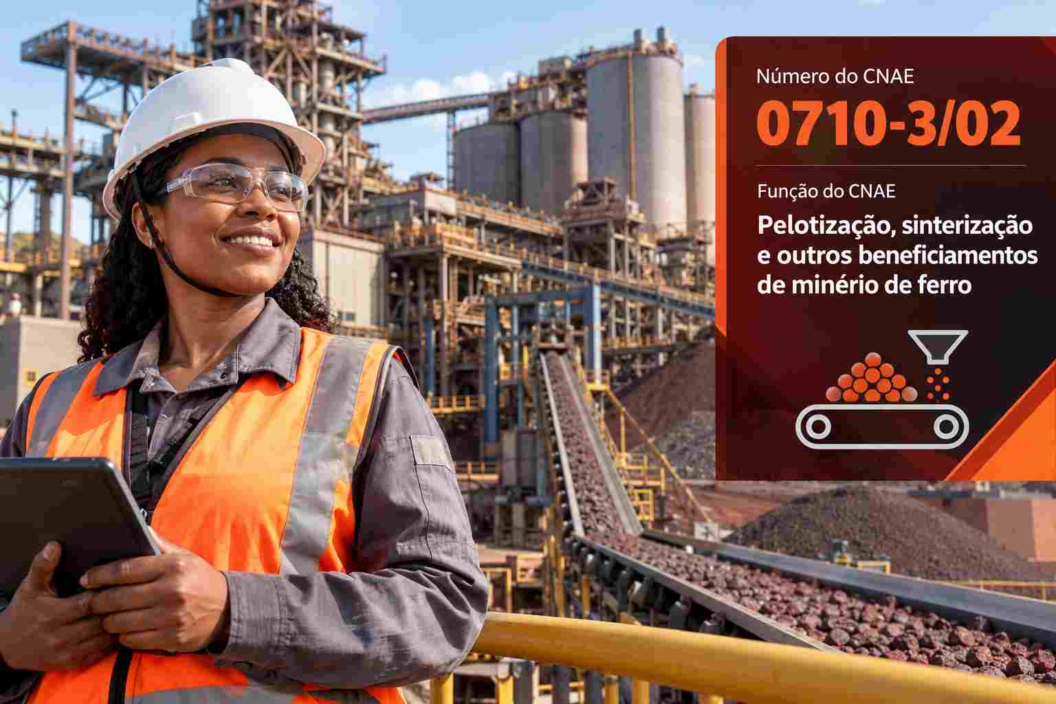 Pelotas de minério de ferro em pátio de usina, ilustrando o CNAE 0710-3/02